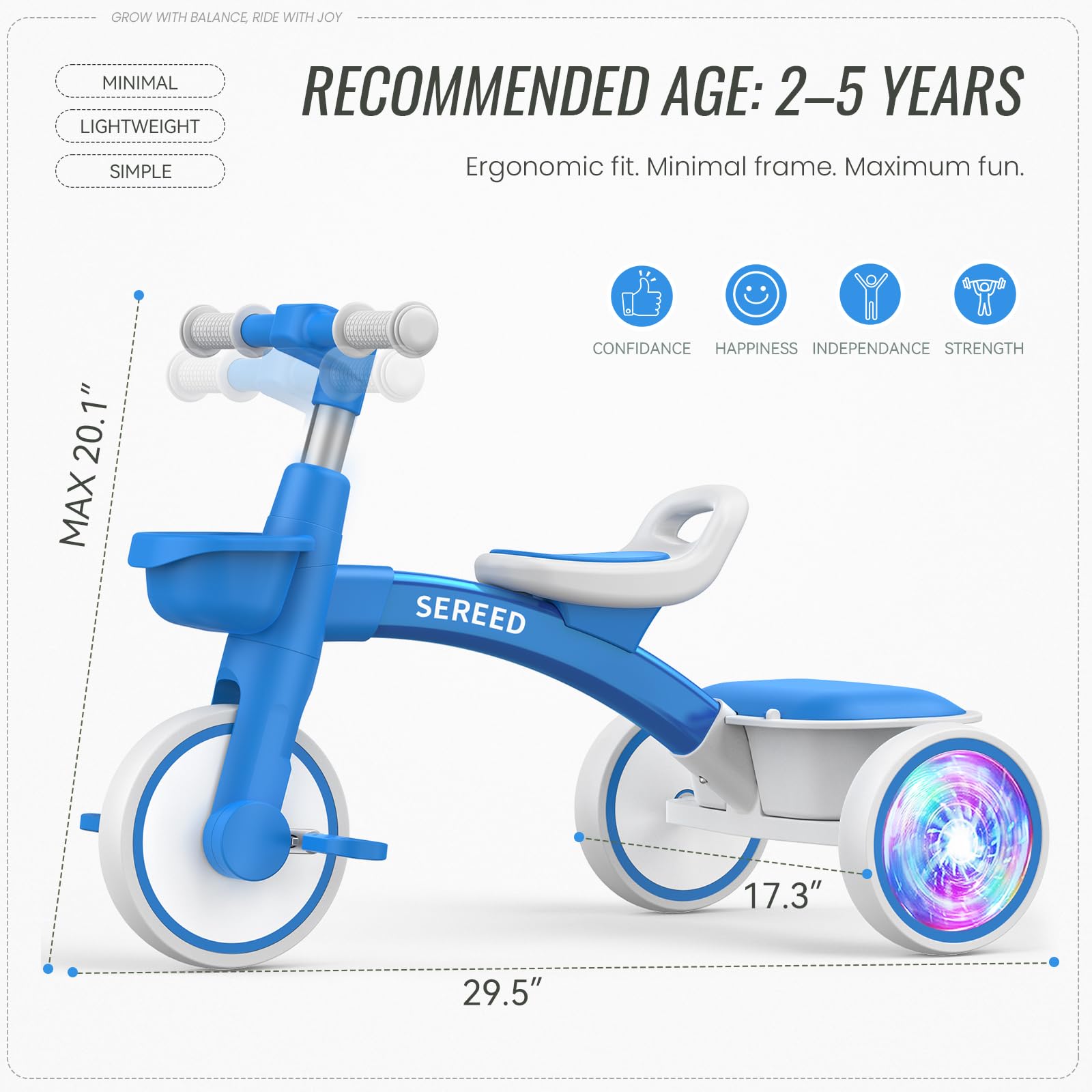 SEREED Colorful Lighting Toddler Tricycle blue moments of playtime with friends.