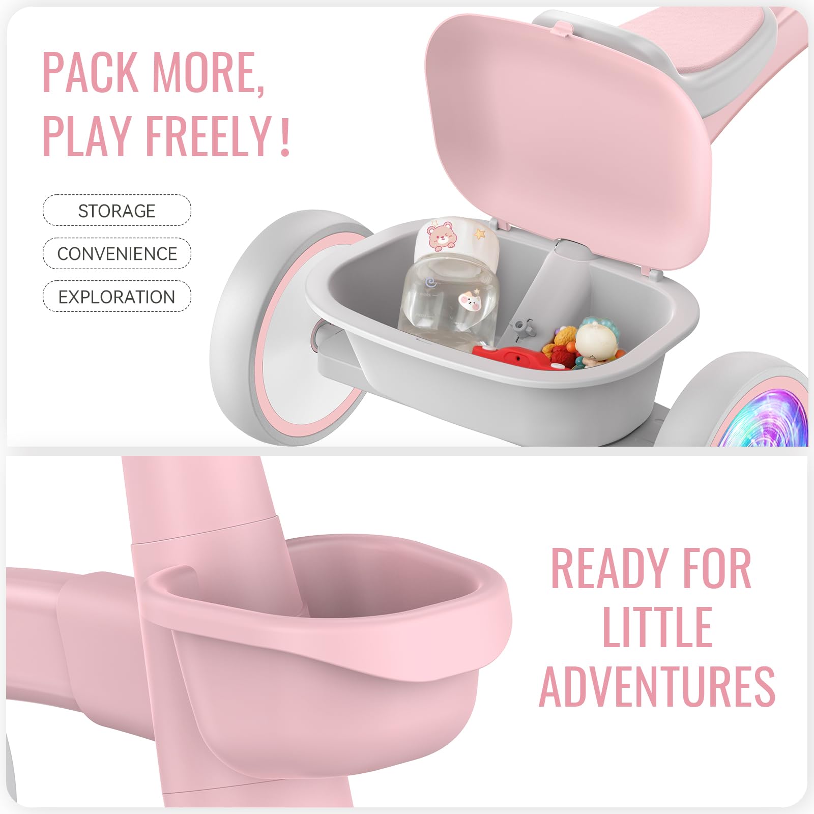 SEREED detachable baskets in pink for toys and snacks