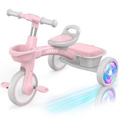 SEREED pink front view tricycle highlights quick assembly and ride readiness
