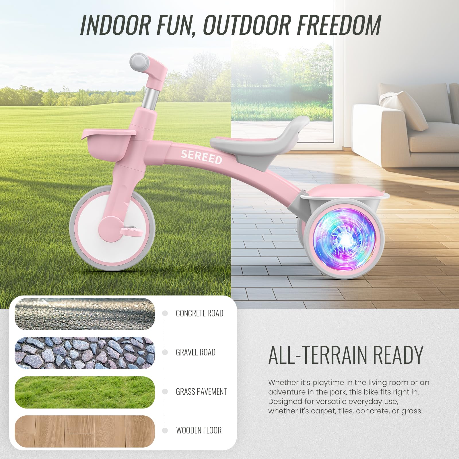 SEREED pink outdoor play ready tricycle for siblings' adventures