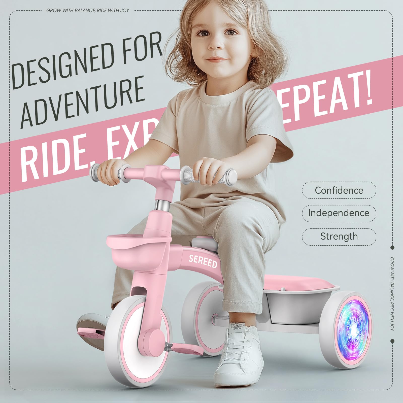 SEREED colorful lighting pink side view shows growth-ready seat