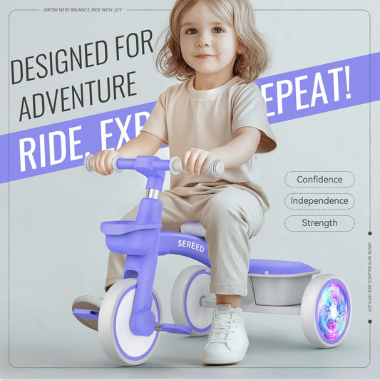 SEREED tricycle side view in purple shows smooth handling
