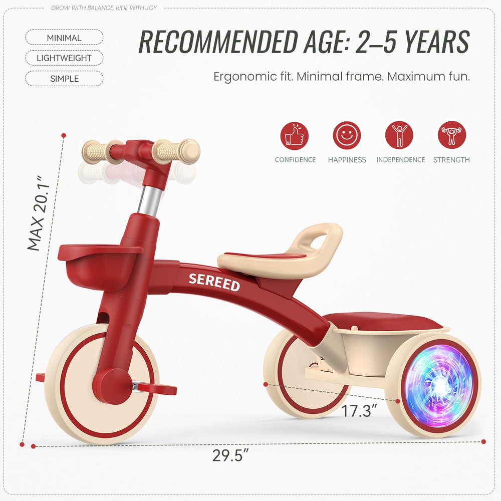SEREED light-up wheels glow as the child pedals, adding excitement