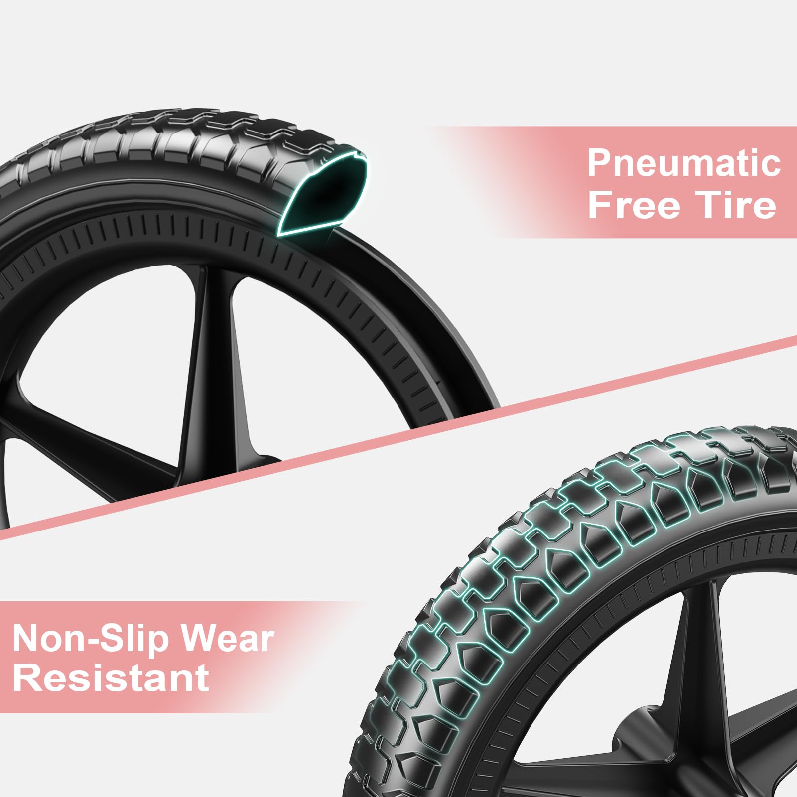 SEREED EVA foam tires provide quiet, anti-slip traction on various surfaces.