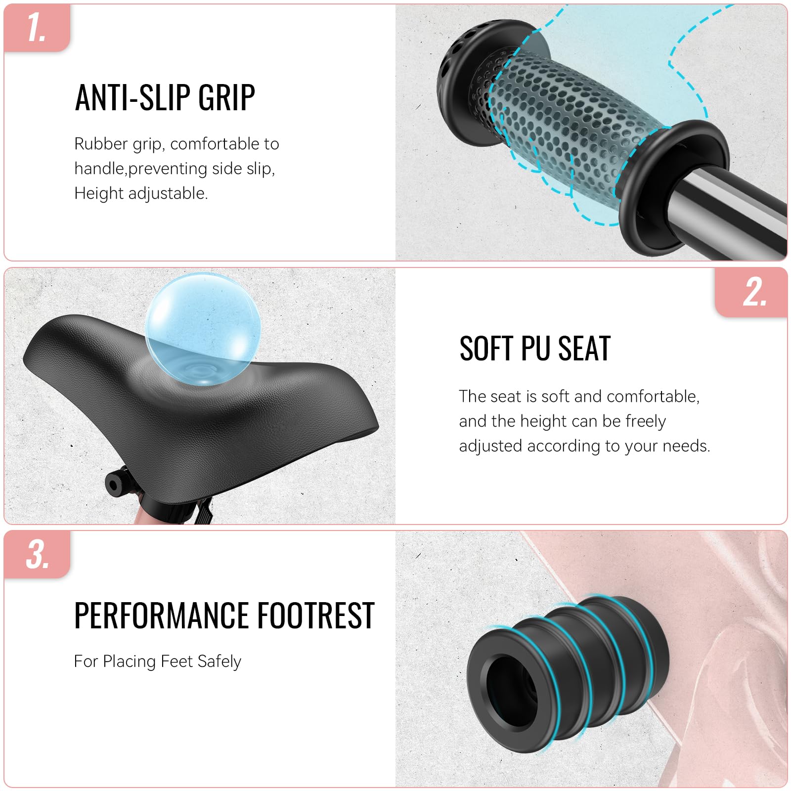 SEREED handlebar height adjustable from 19.6 to 22.5 inches for comfort.