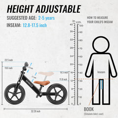 SEREED balance bike handlebar height adjustable for comfortable steering.