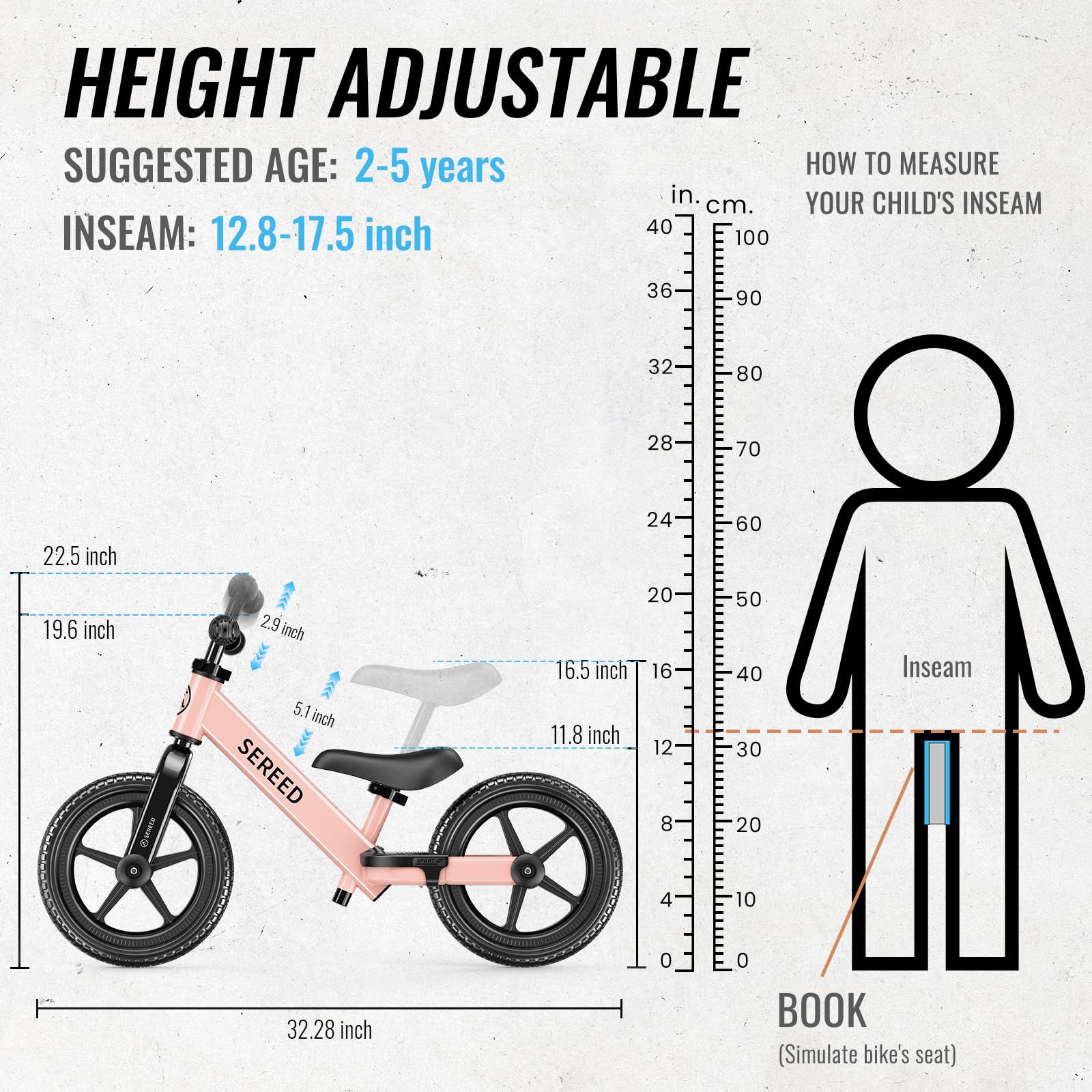 SEREED balance bike handlebars adjusted easily for comfortable steering.