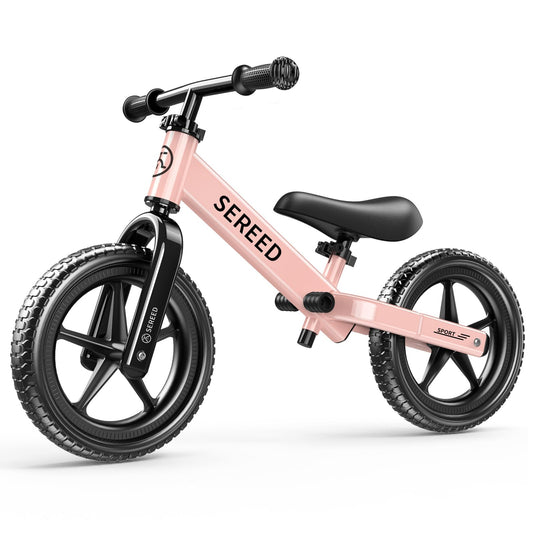 SEREED Toddler Balance Bike pink frame for safe balance training and independence.
