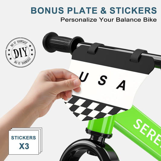 SEREED bike seat-height shows tool-free adjustment for growing children.