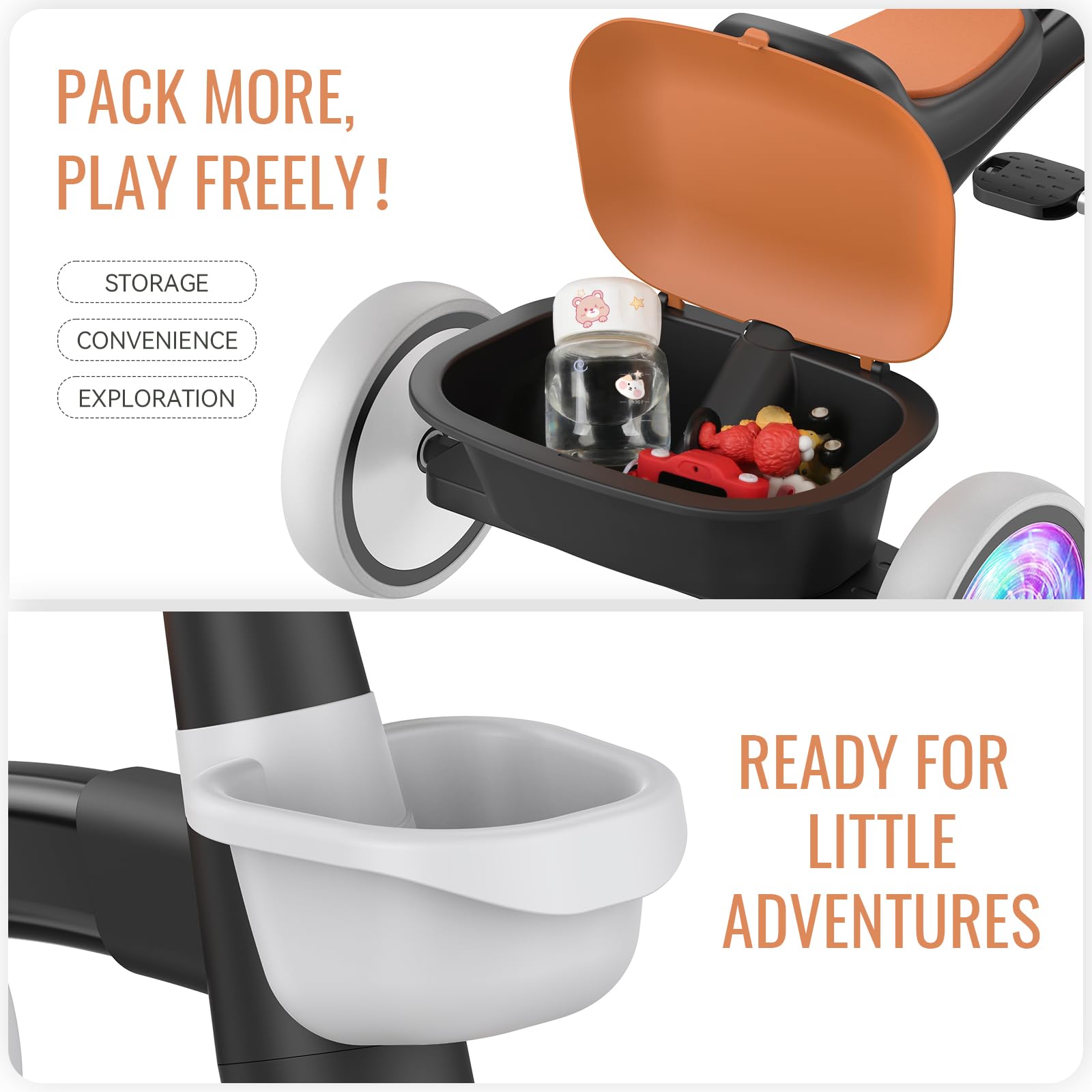 SEREED detachable baskets provide storage for toys and snacks