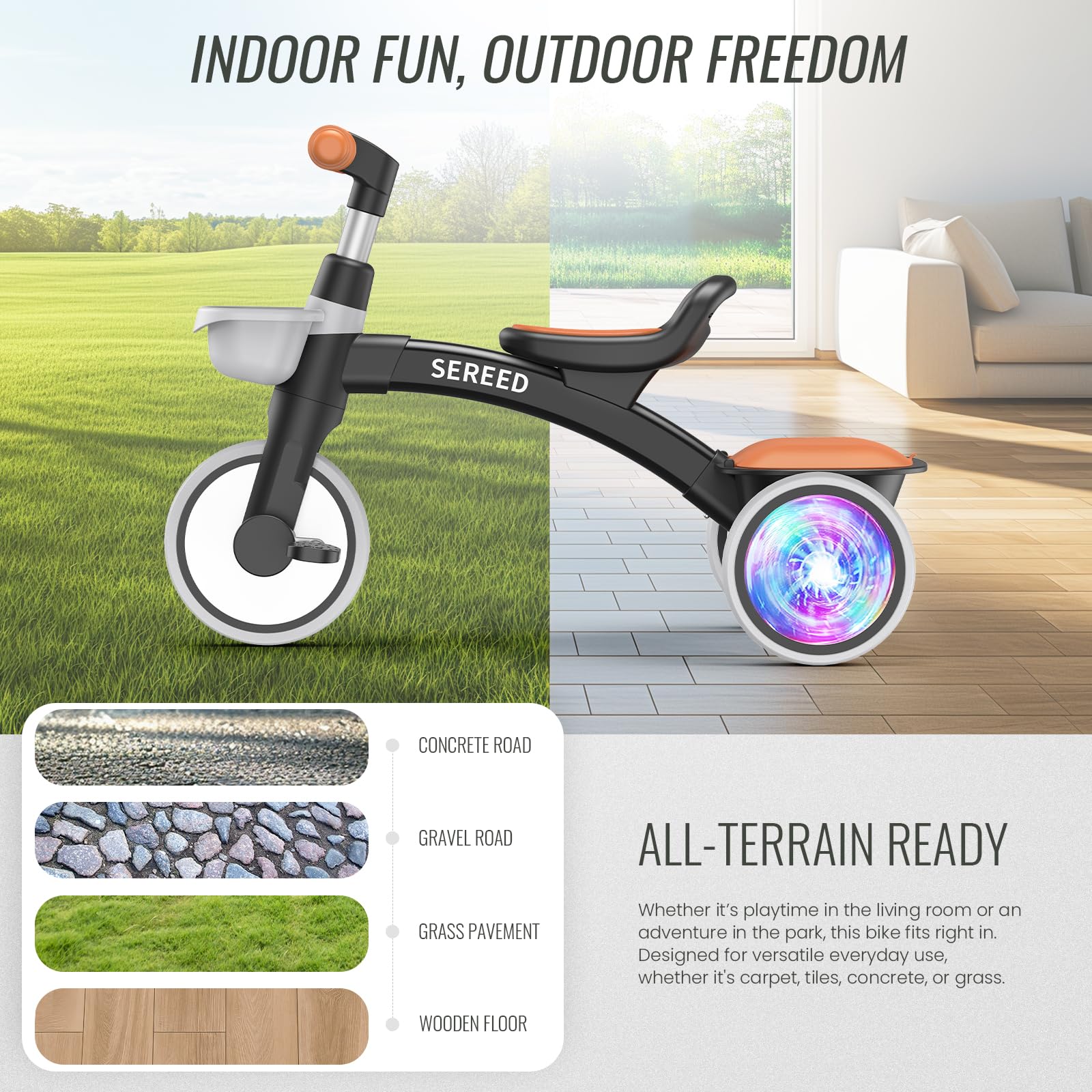 SEREED black tricycle suitable for indoor and outdoor use