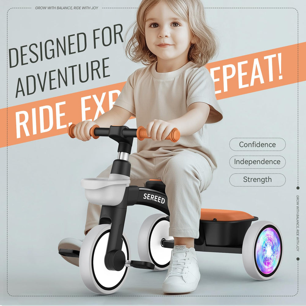 SEREED toddler tricycle black rear wheels glow for backyard adventures
