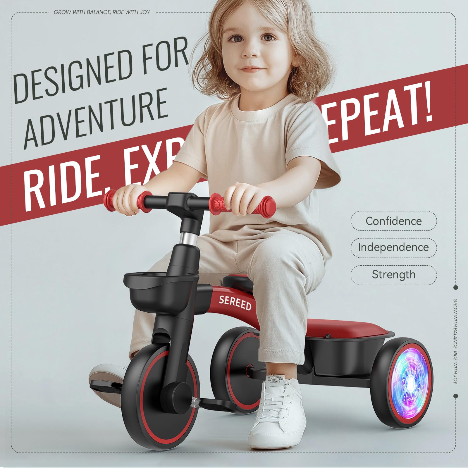 SEREED Tricycle red back view, sturdy and stable from behind