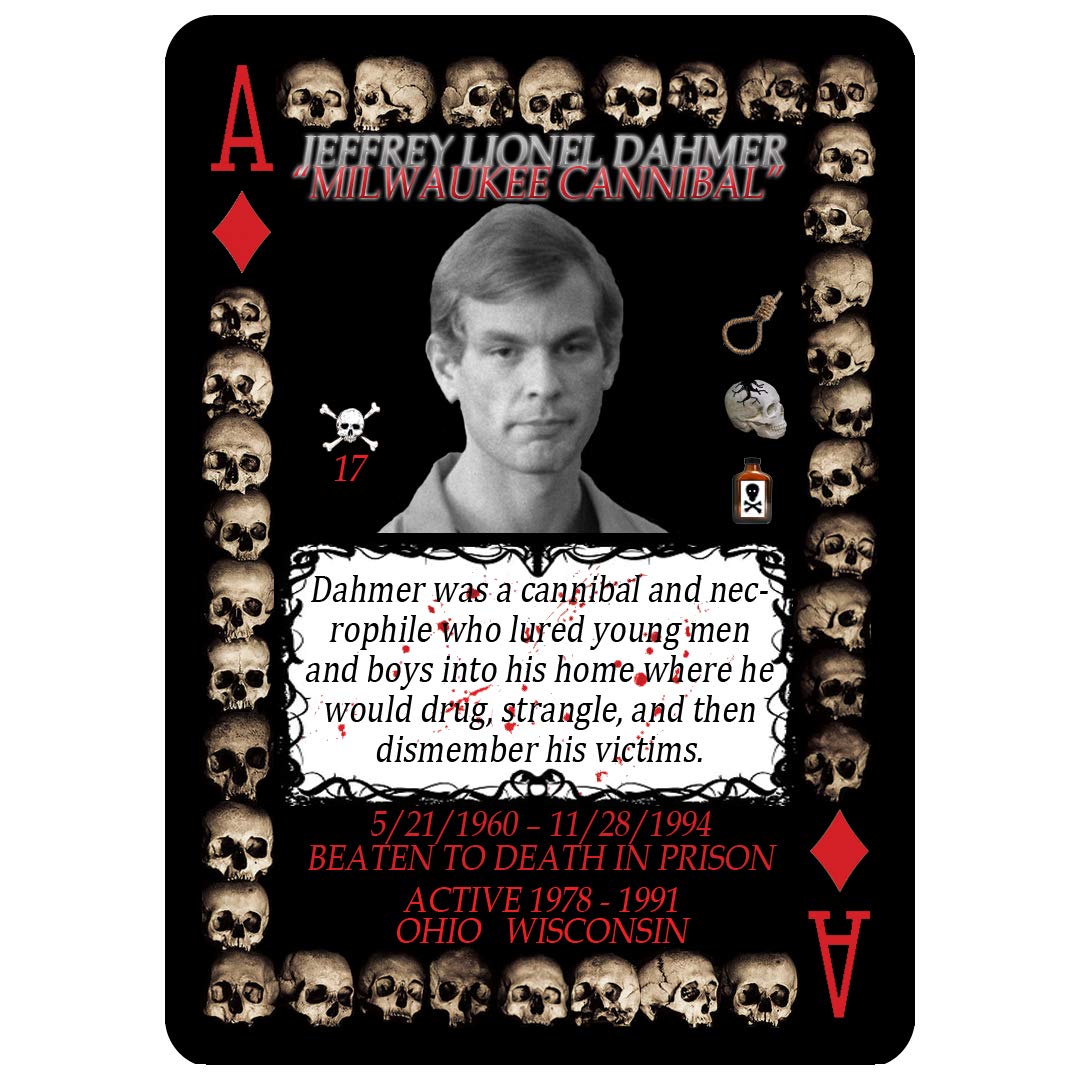 Serial Killer Cards: Ted Bundy card shows alias and biography for strategic card reveals.