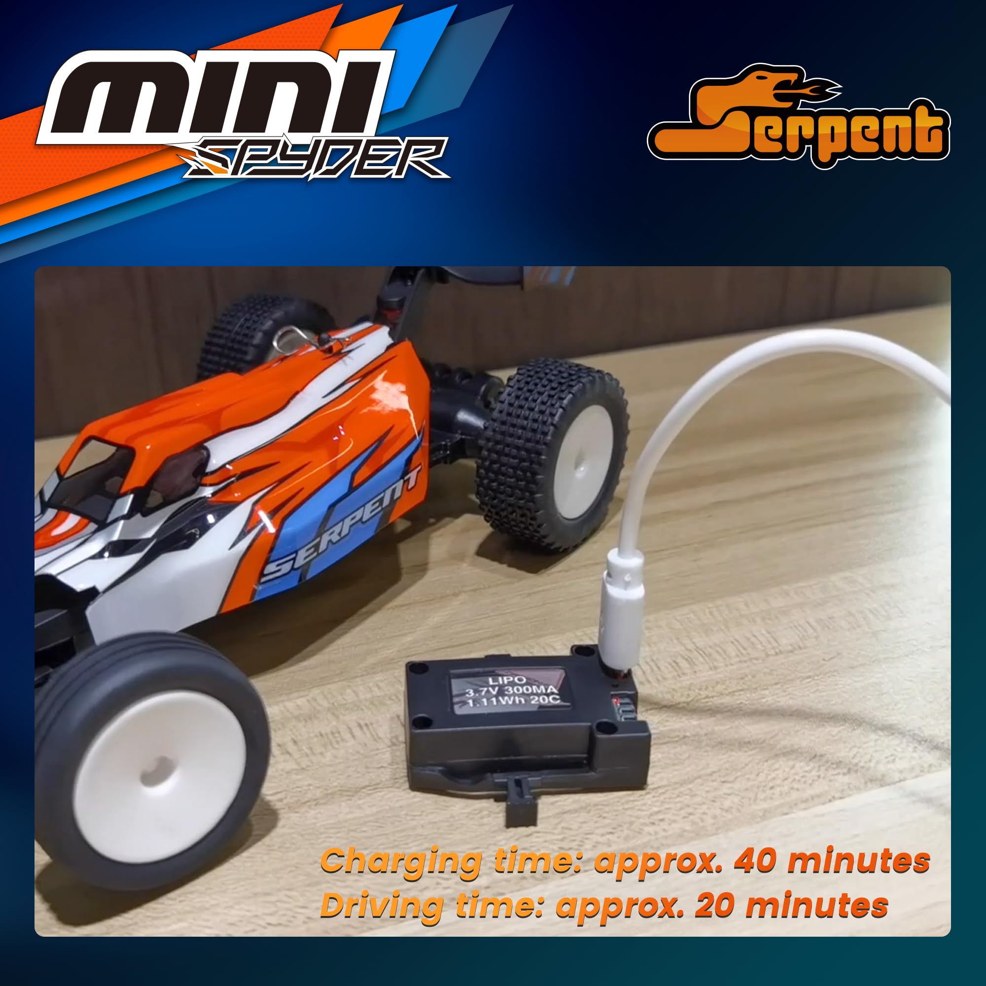 Serpent Mini Spyder RTR 2.4GHz remote delivers interference-free control.