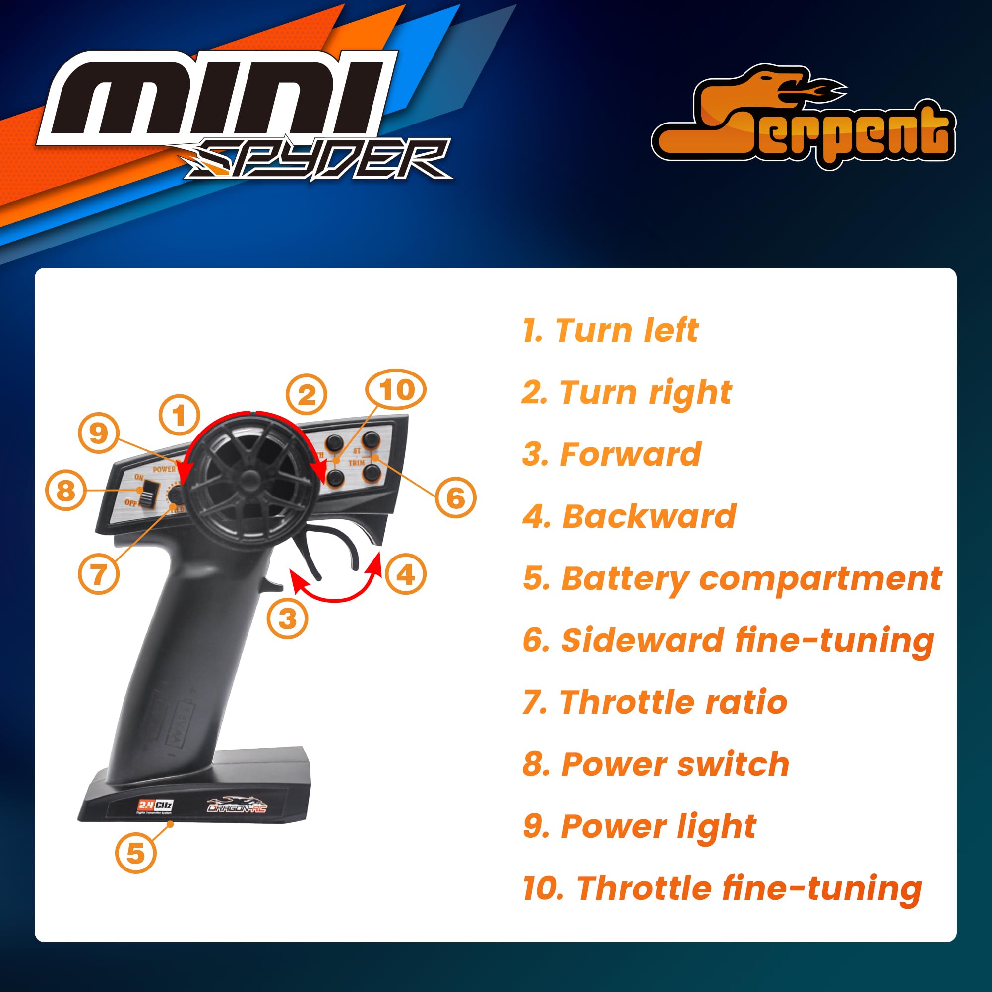 Serpent Mini Spyder RTR USB charger for easy recharging.