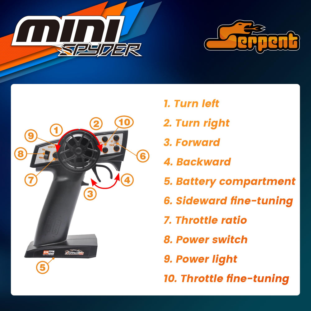Serpent Mini Spyder RTR USB charger for easy recharging.