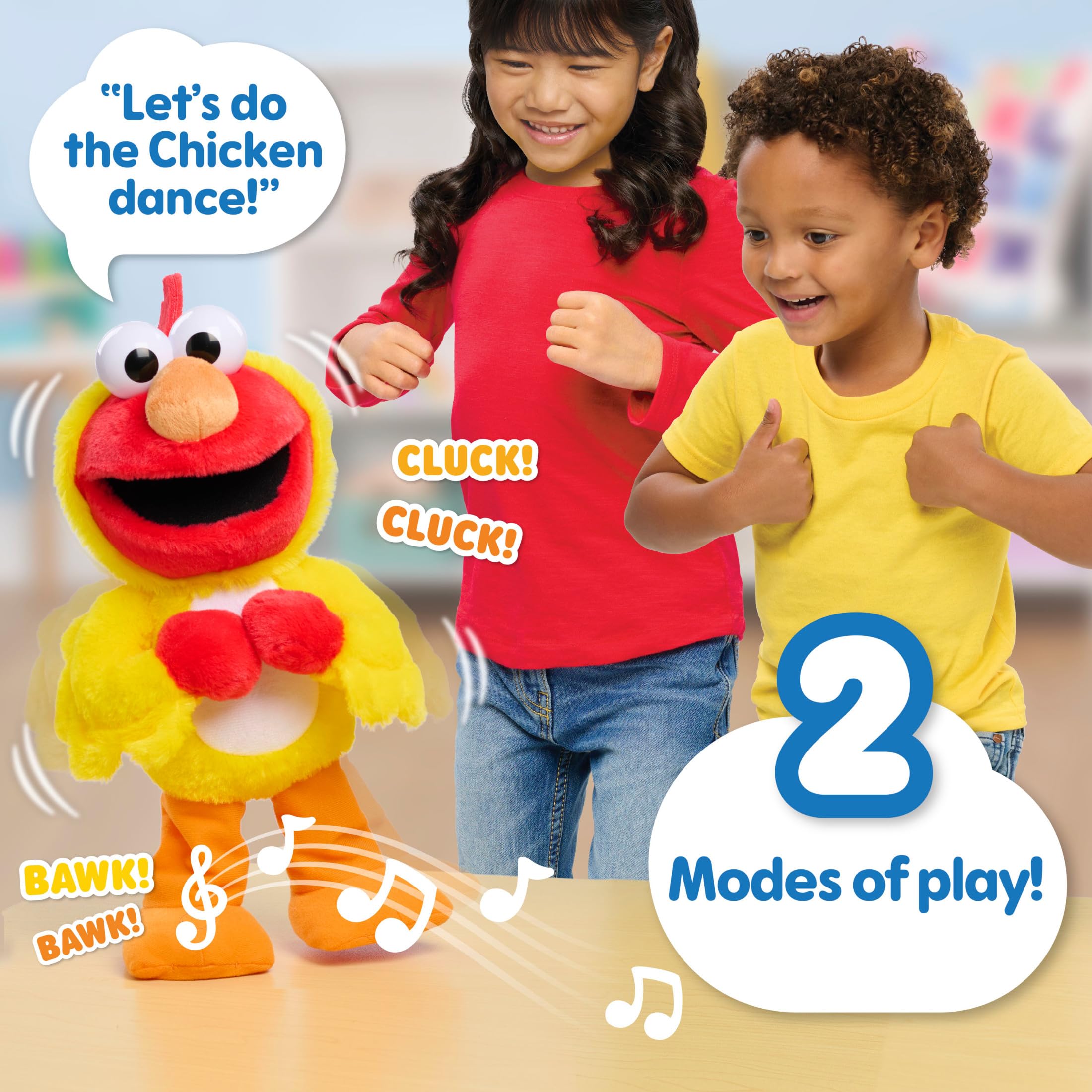 Sesame Street Elmo dancing plush invites kids to clap, flaps, and giggle during playtime.