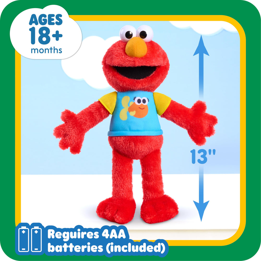 Sesame Street Elmo goldfish T-shirt adds bright character flair during stories.