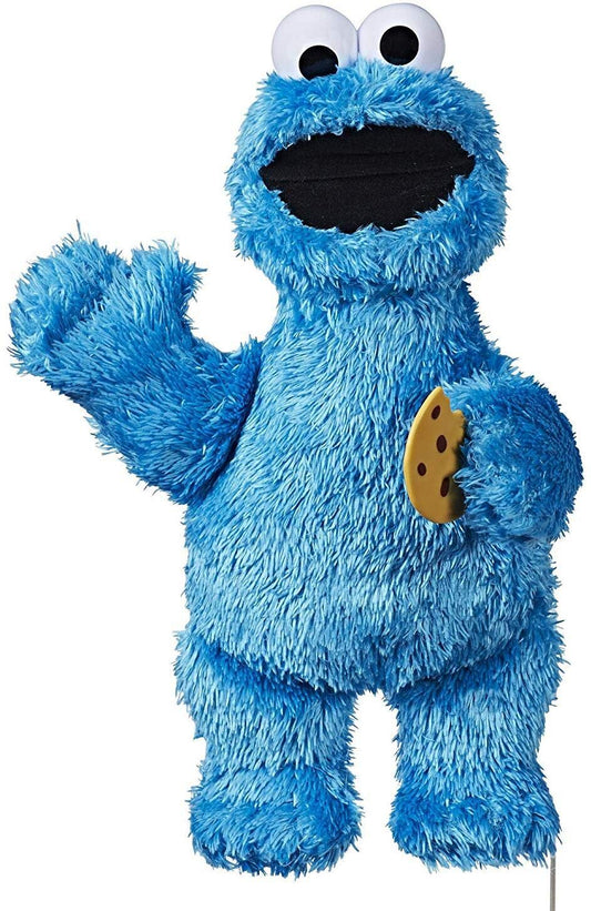 Sesame Street Feed Me Cookie Monster plush holding a cookie for pretend feeding play