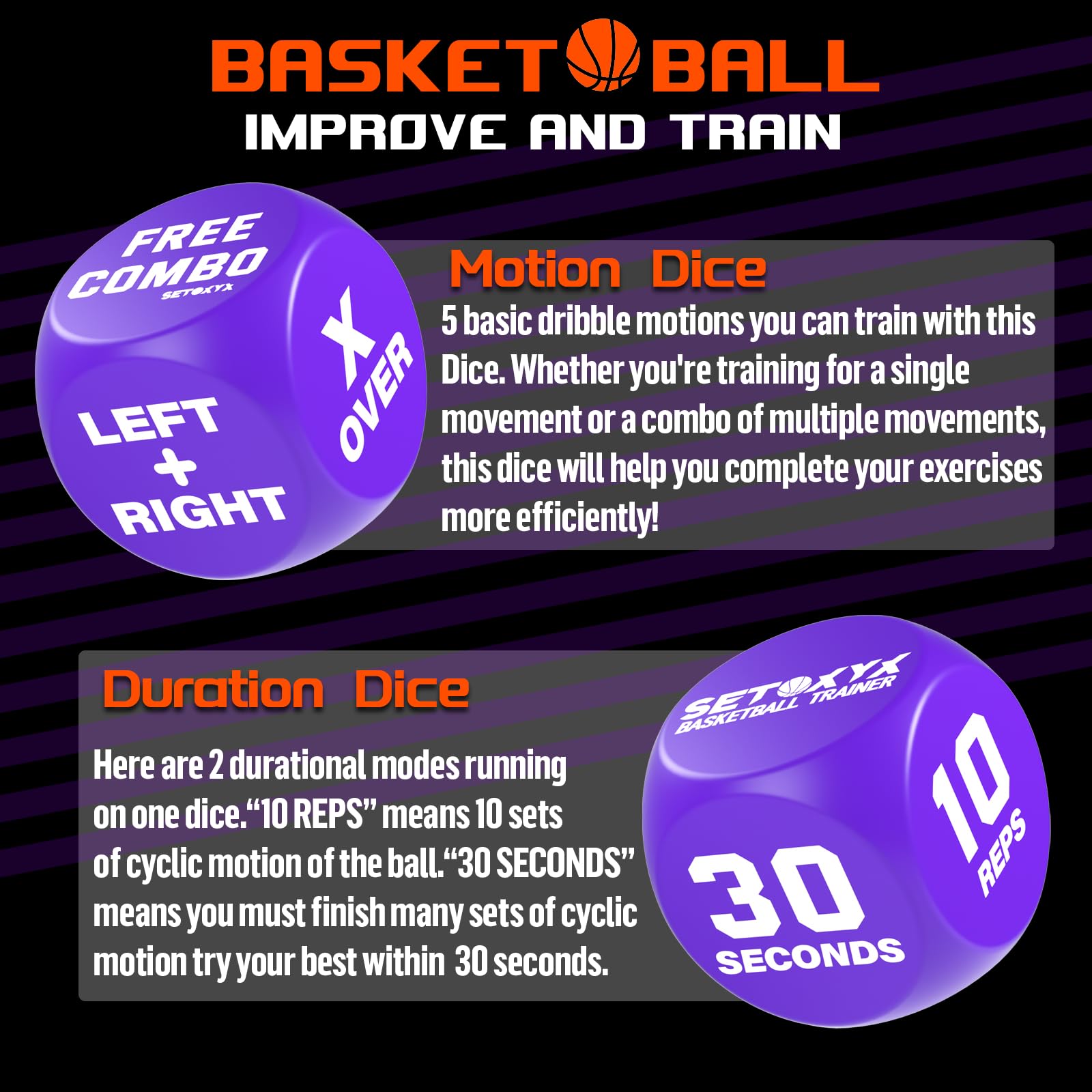 SETOXYX dribble dice beginner mode closeup for easy skill building