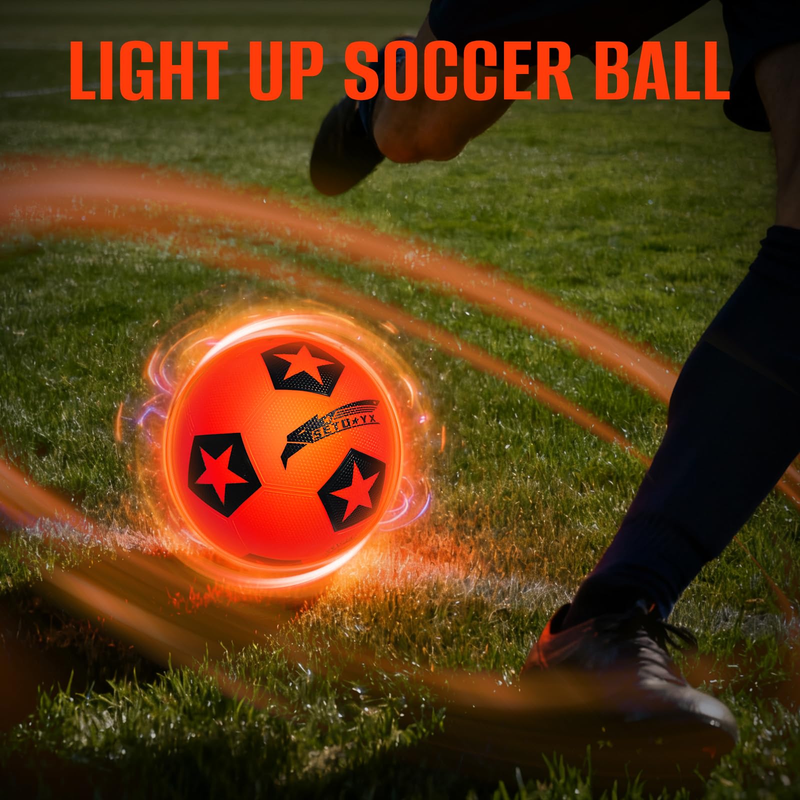 SETOXYX Light Up Soccer Ball in flight enhances visibility during night matches.