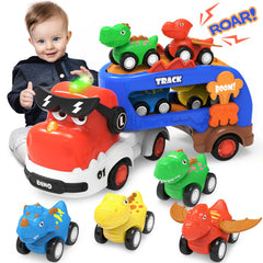 Seveclotree dinosaur trucks set side view highlighting mini cars