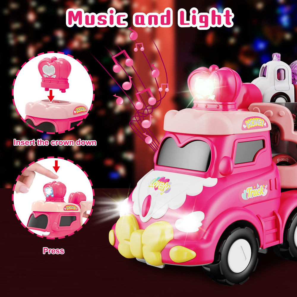 Seveclotree carrier truck with crown button lighting up the play area.