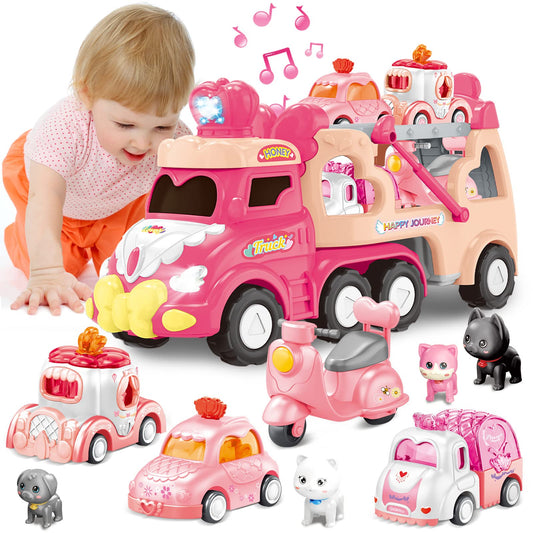 Seveclotree pink princess car with crown button activates light and sound.