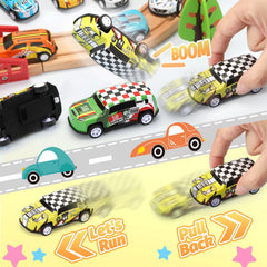 Child enjoys SevenQ cars racing across the floor during pretend play.