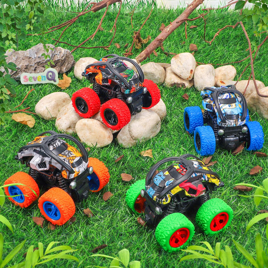 SevenQ graffiti-look flip cars showcase double-sided stunts for quick kid-friendly excitement.