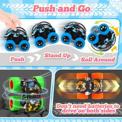 SevenQ push-and-go stunt cars with rubber wheels enable smooth, grip-filled travel.