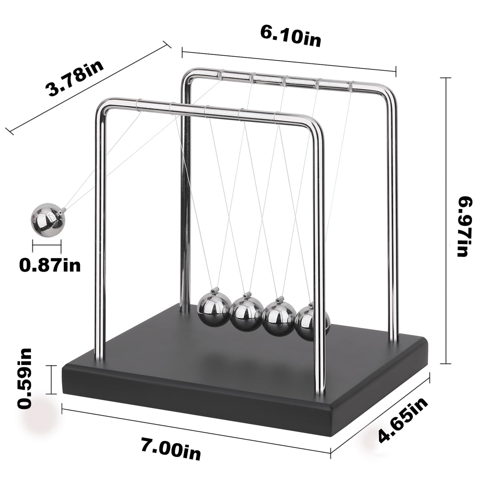SEVNPRIME 5-bead Newton's cradle side view reveals kinetic transfer and satisfying symmetry on your desk.