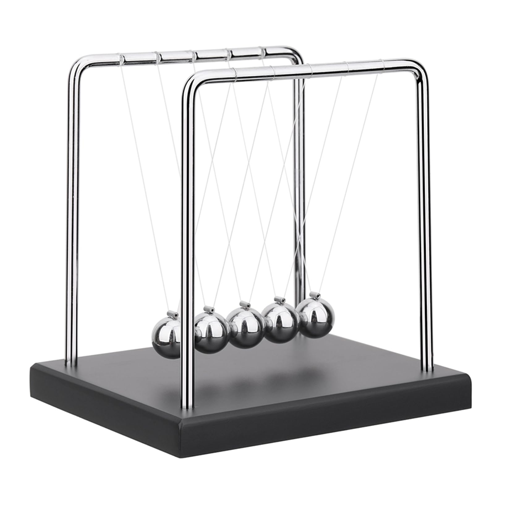 SEVNPRIME 5-bead Newton's cradle top view showcases precise alignment and smooth pendulum motion for desktop focus.