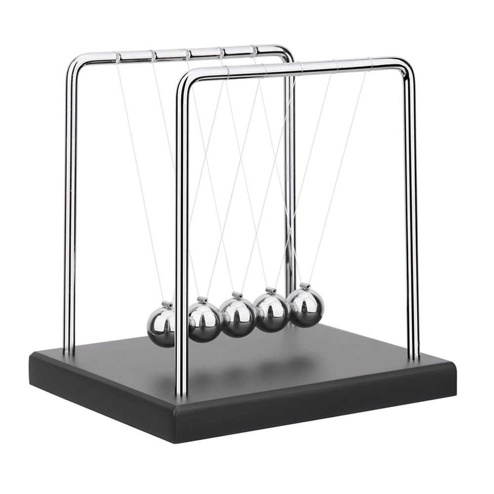 SEVNPRIME 5-bead Newton's cradle top view showcases precise alignment and smooth pendulum motion for desktop focus.