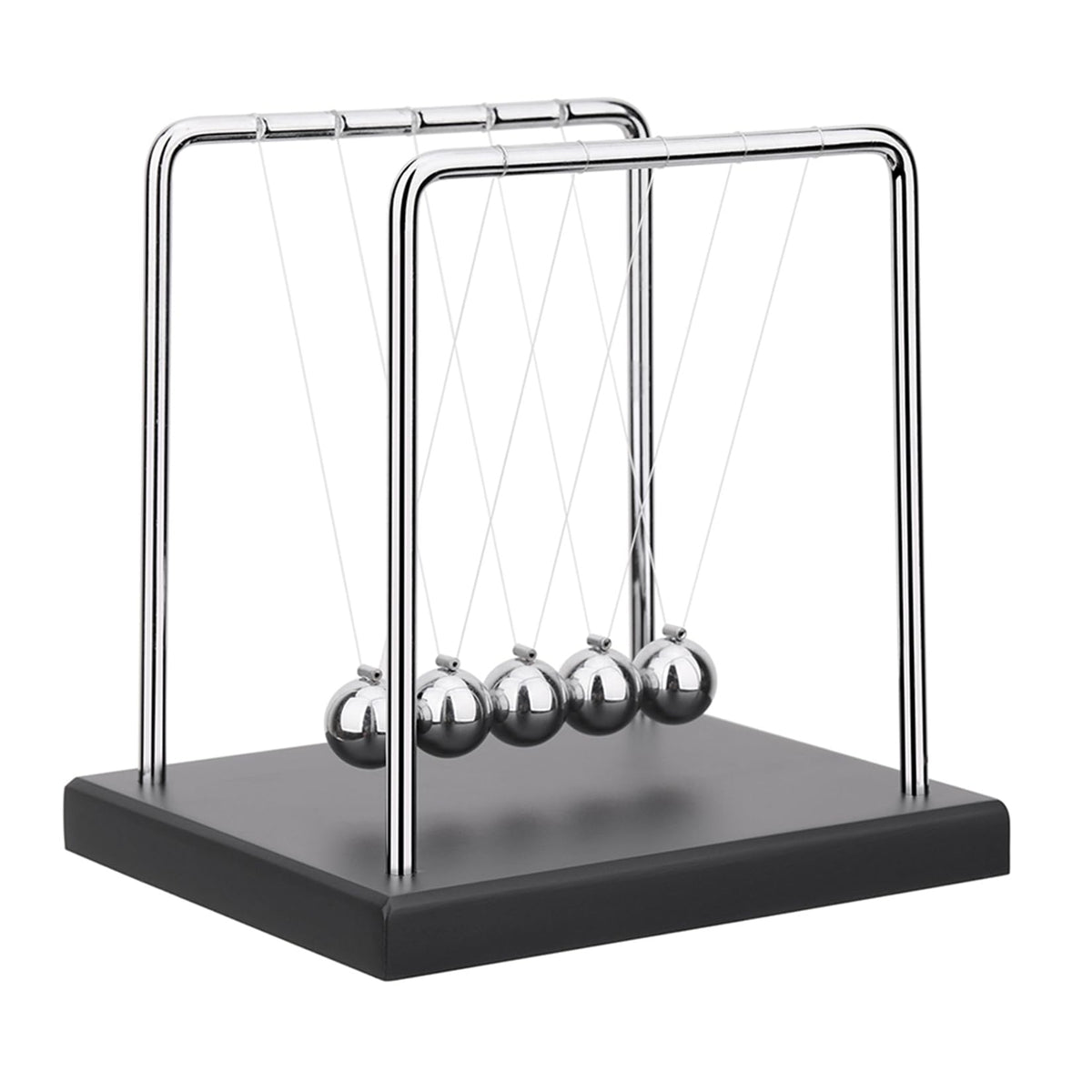 SEVNPRIME 5-bead Newton's cradle top view showcases precise alignment and smooth pendulum motion for desktop focus.