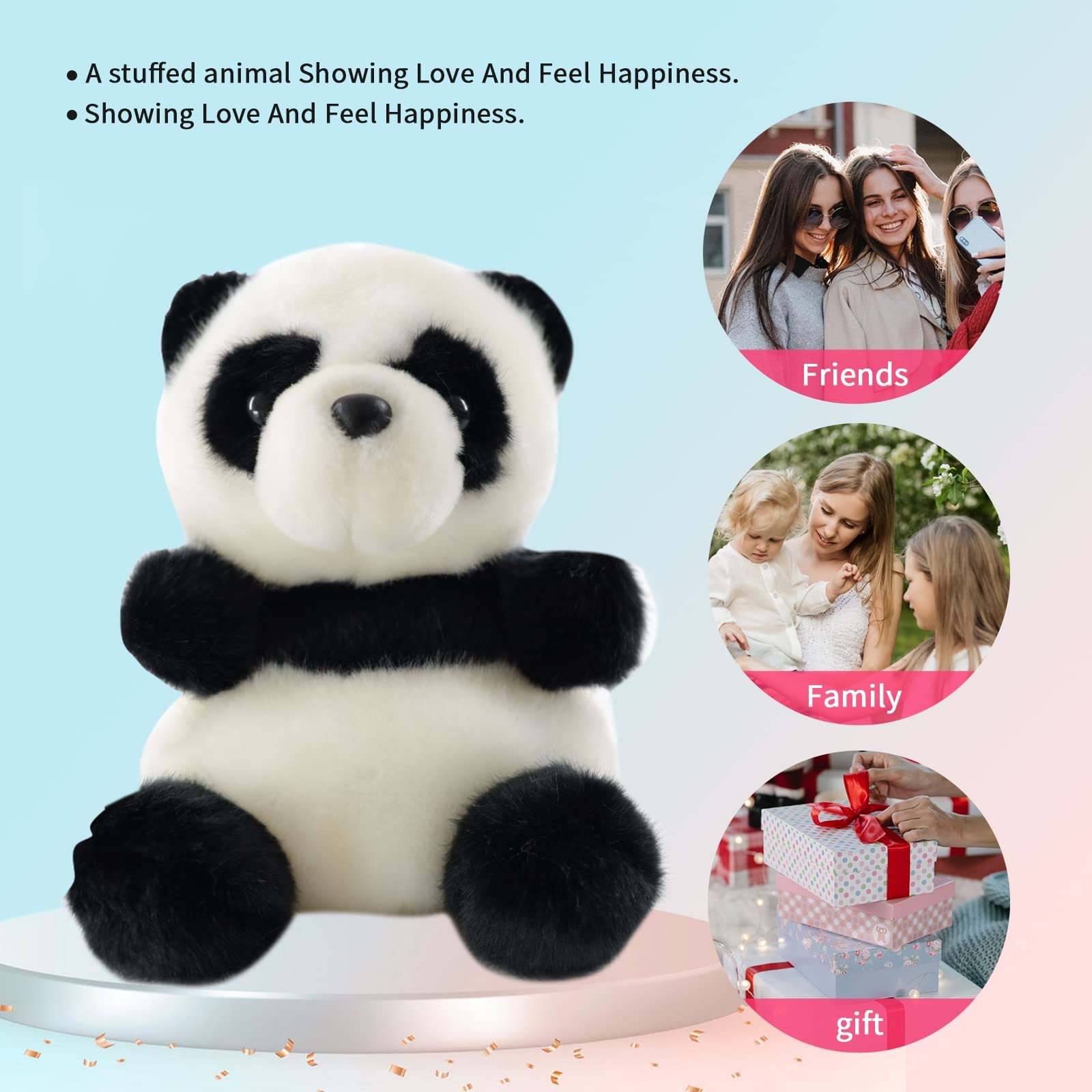 Sew Butiful panda plush perched on a shelf as cute room decor