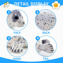 Sew Butiful seal plush displayed as a decorative pillow in a child's space