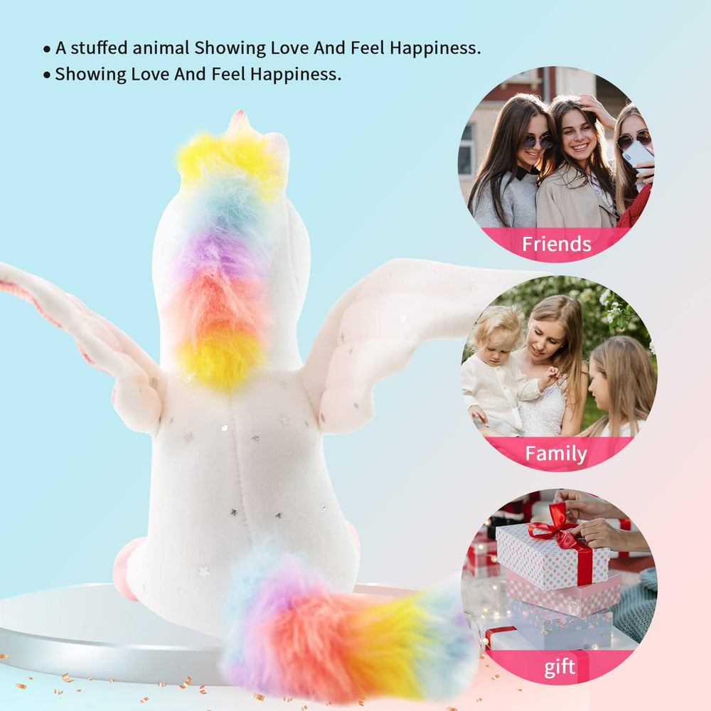Sew Butiful unicorn plush shows a white coat, easy to carry anywhere.