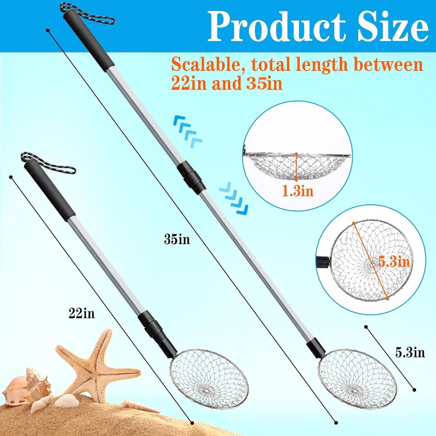 Sfcddtlg beach scoop with detachable head for quick sand sieving.