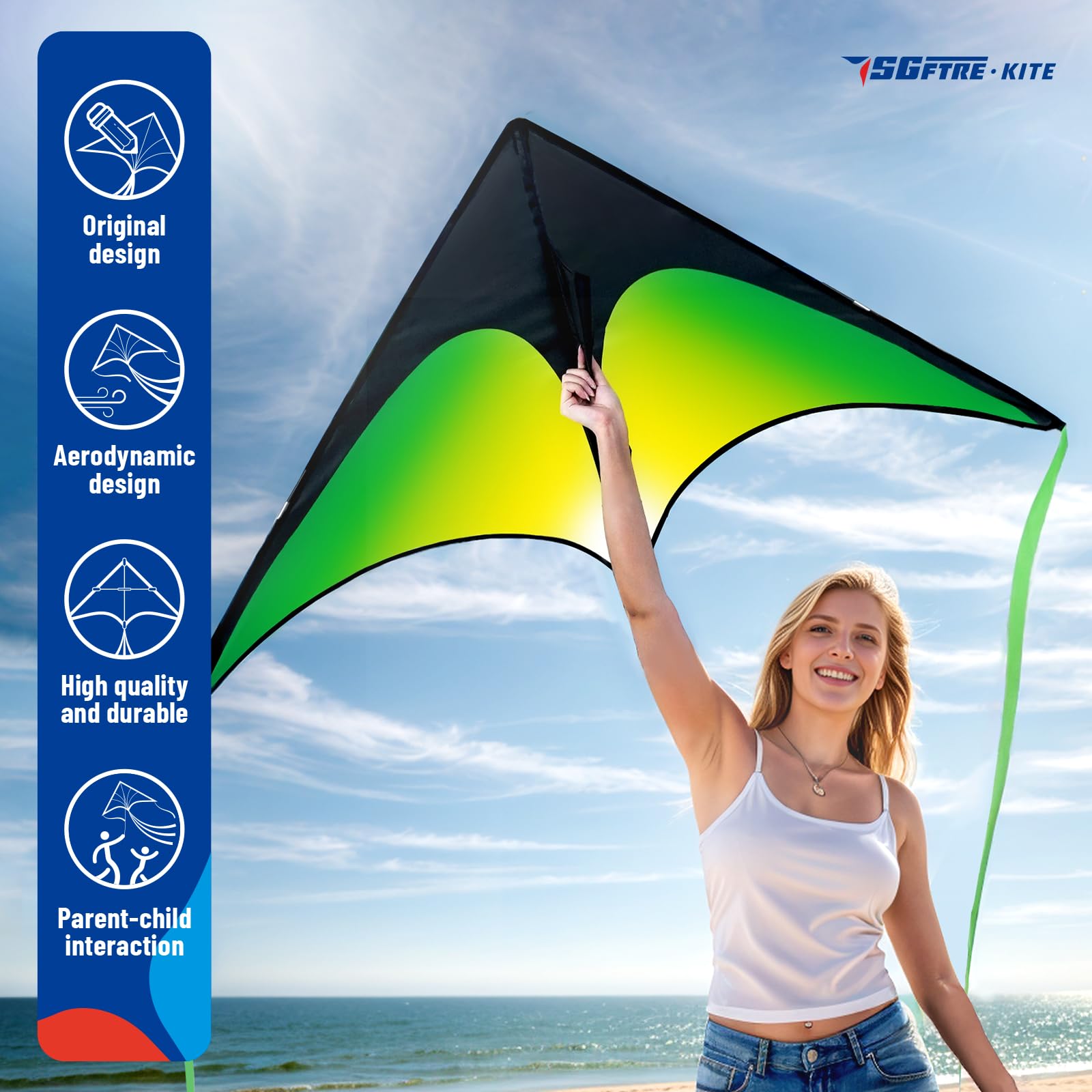 SGftre Delta Kite durable materials withstand outdoor use for long-lasting fun.
