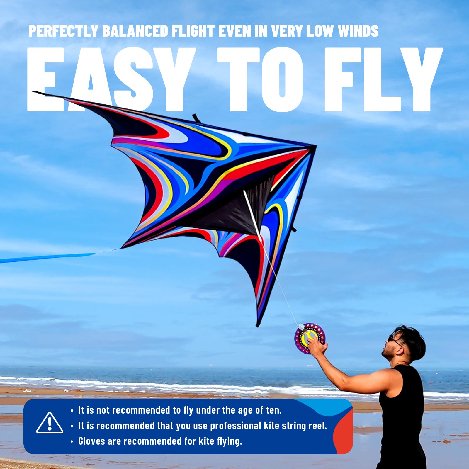 SGftre Delta Kite easy to fly blue design supports beginners learning.