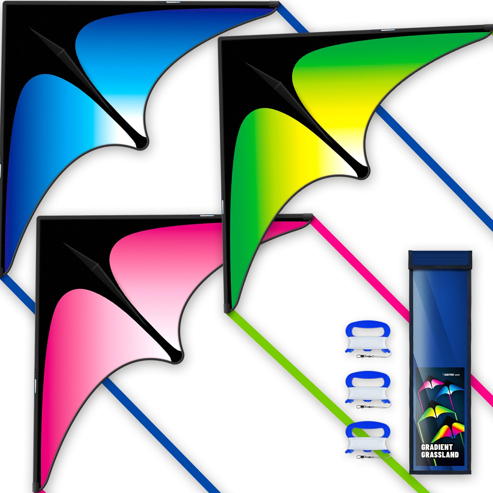 SGftre Delta Kite set packaging shows compact family-friendly kit for parks and beach.