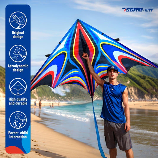 SGftre Delta Kite triangle power blue enables steady, long flights outdoors.