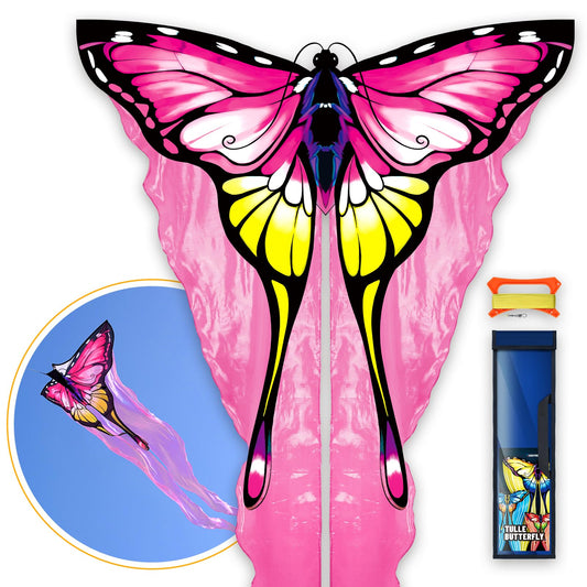 SGftre Tulle Butterfly Pink Kite gliding in the sky for family beach fun