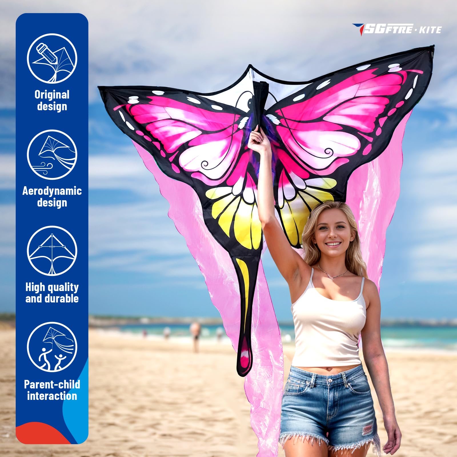 SGftre Tulle Butterfly Pink Kite setup shown with easy installation video