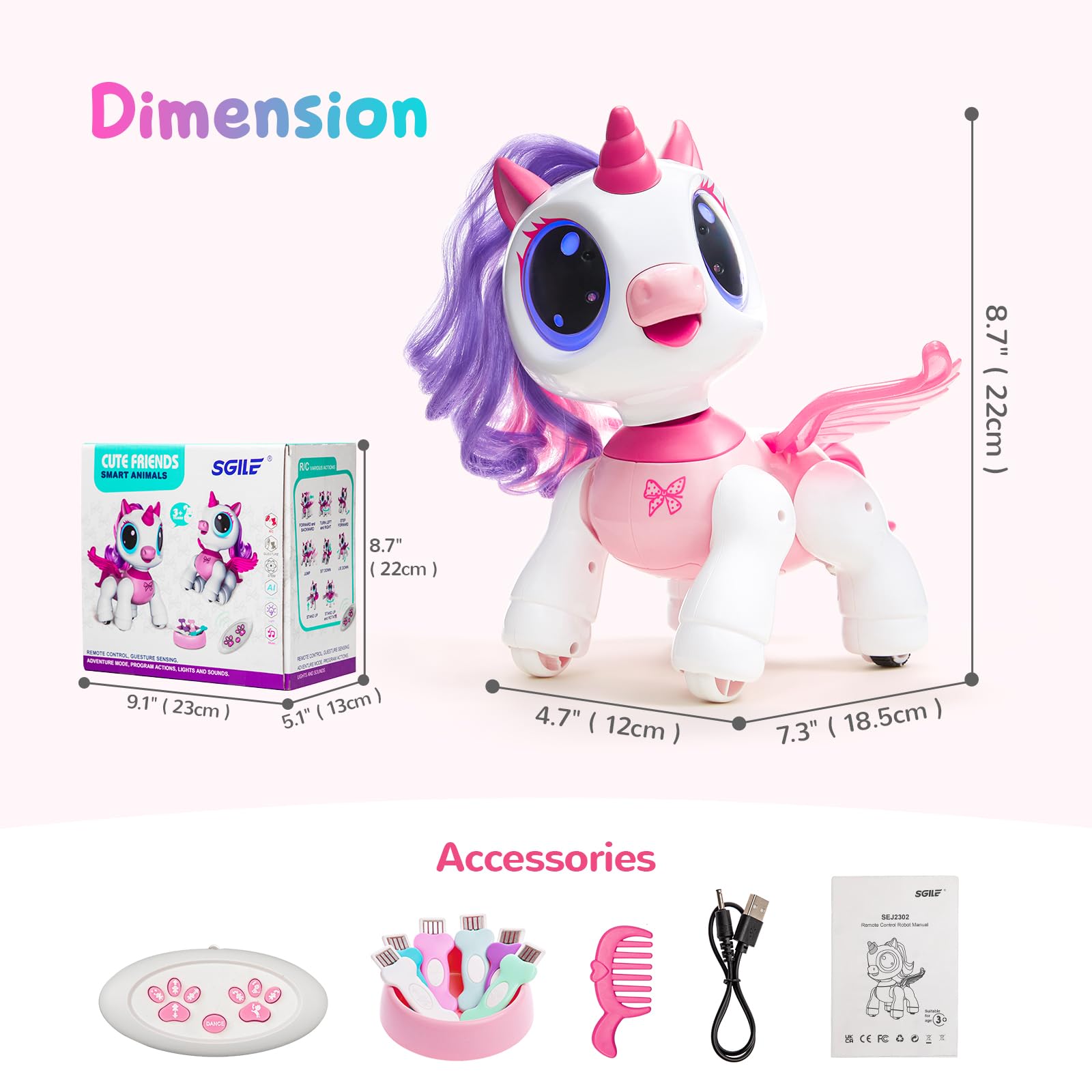 SGILE unicorn robot pink gift-ready packaging for birthdays