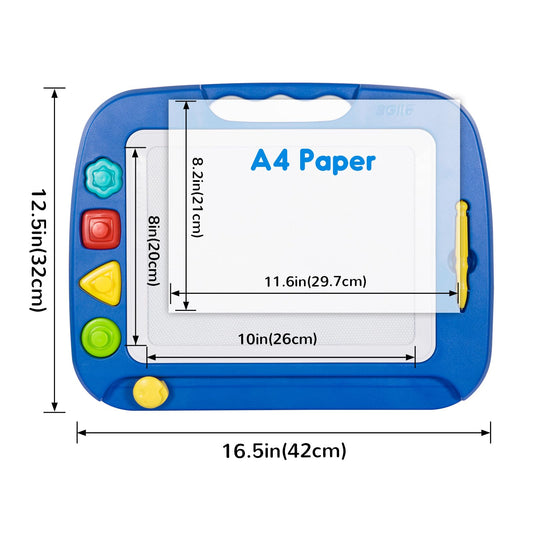SGILE magnetized stamps stay attached to the drawing pad during play.