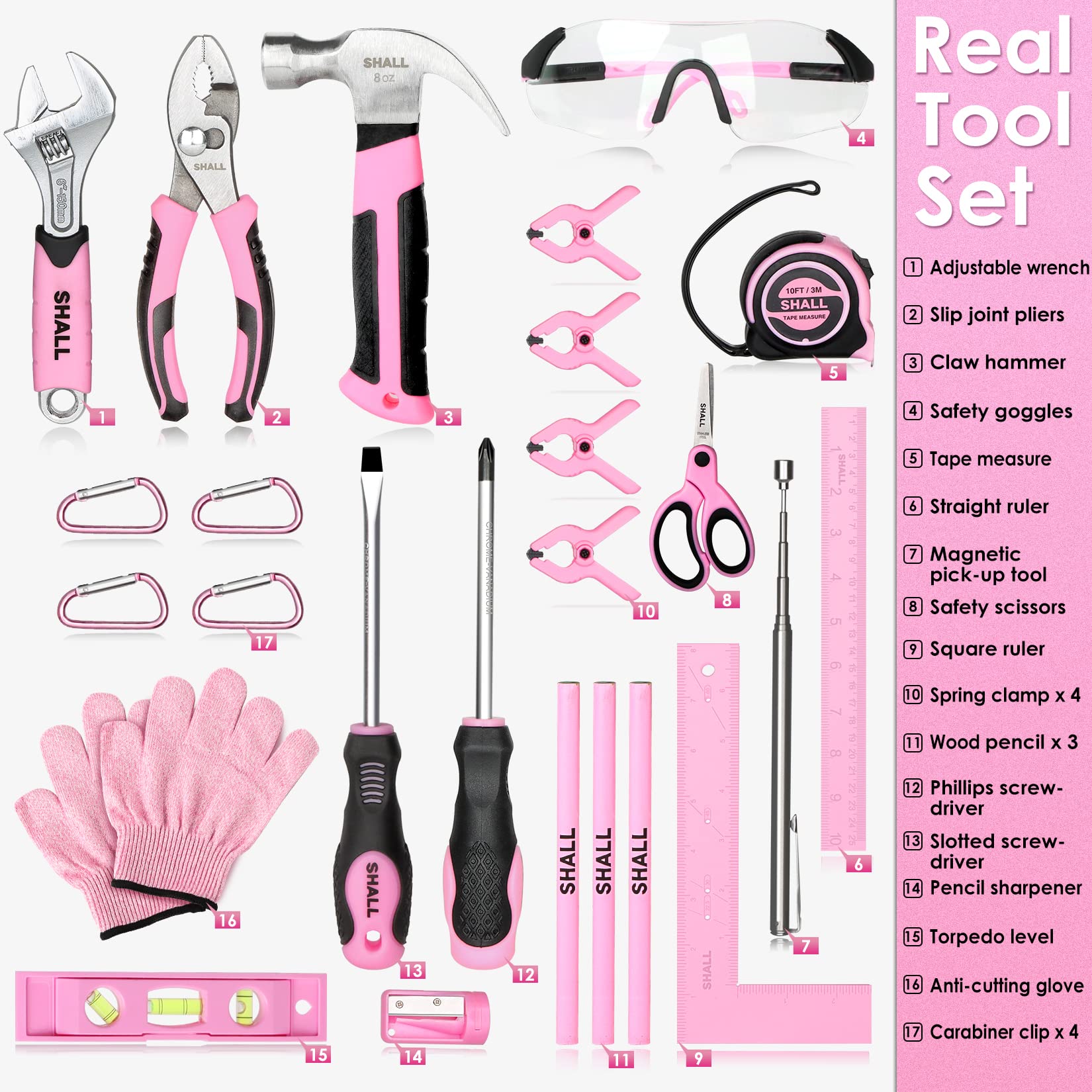 SHALL 12inch pink tool bag provides durable storage for young builders.