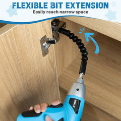SHALL drill with flexible extension improves access at awkward angles